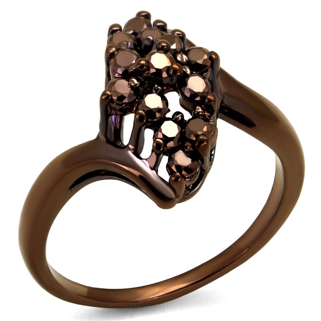 IP Coffee light Brass Ring with AAA Grade CZ in Light Coffee