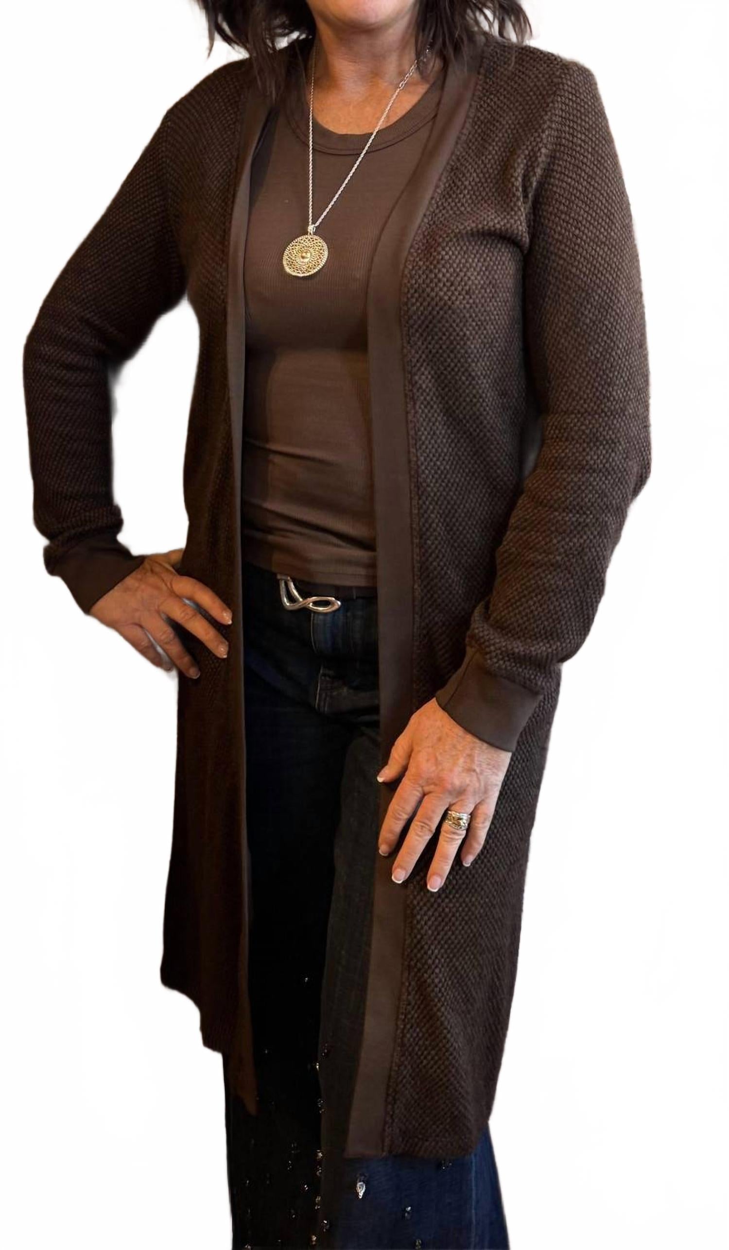 Adeline Sweater Midi Length Cardigan In Mahogany