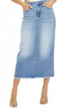 Women's High-Rise Frayed Long Pencil Skirt In Medium Denim