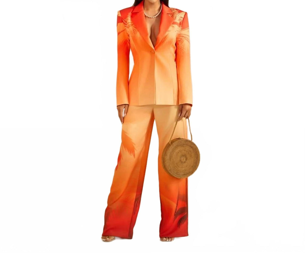 Ombre With Palm Tree Print Jacket Set In Orange