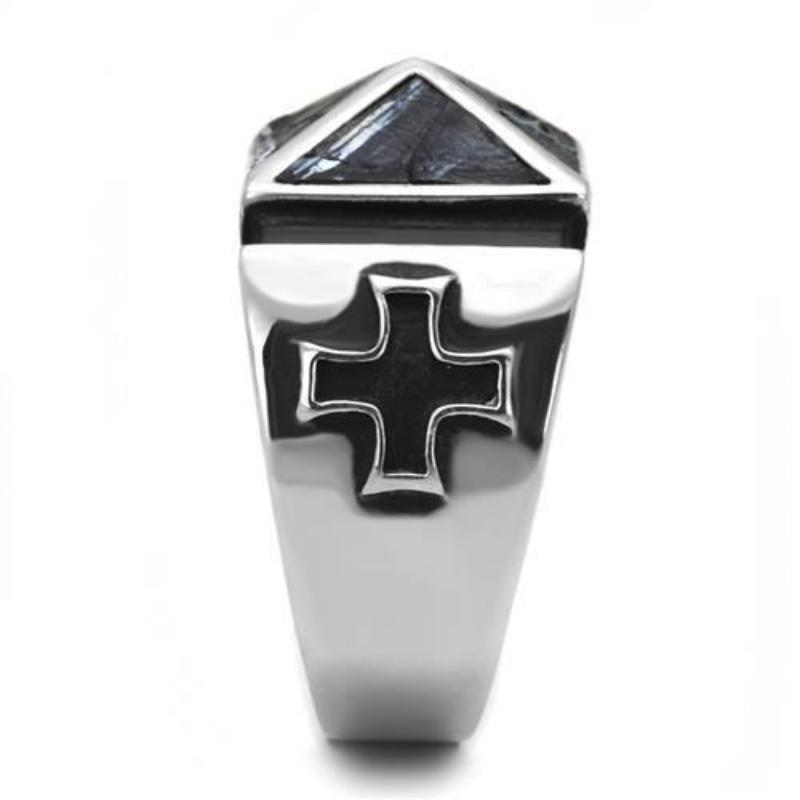 High polished (no plating) Stainless Steel Ring with Leather in Jet