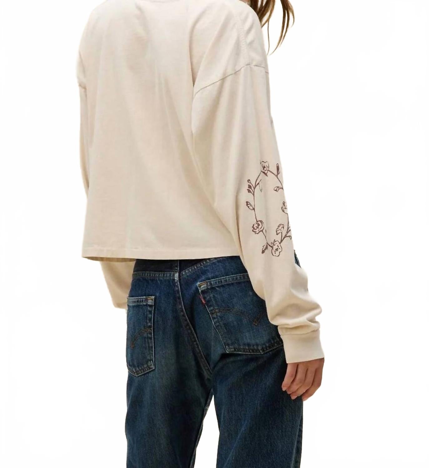 Johnny Cash Walk The Line Meet & Greet Long Sleeve Top In Dirty White