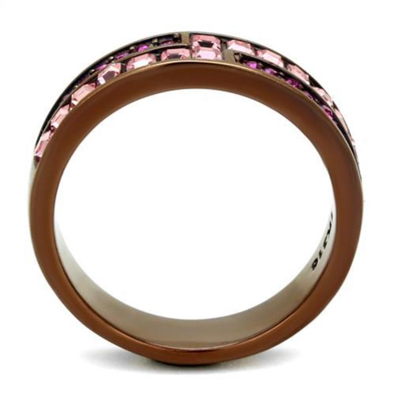 IP Coffee light Stainless Steel Ring with Top Grade Crystal in Multi Color