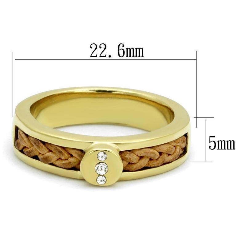 IP Gold(Ion Plating) Stainless Steel Ring with Top Grade Crystal in Clear