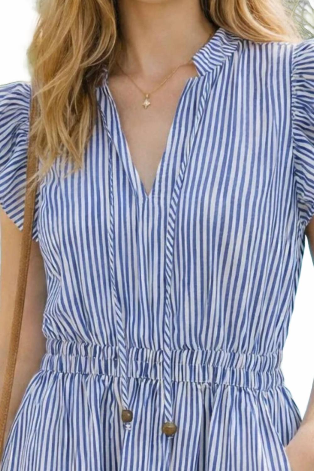 Elastic Waist Tiered Dress In Navy/white