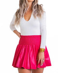 Solid Pleather Smock Skort In Cranberry