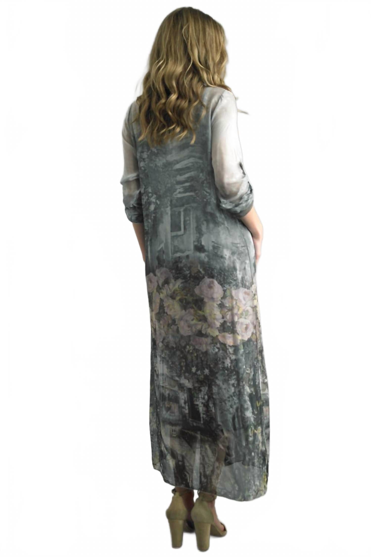 Ethereal Garden Silk Blend Maxi Dress In Grey