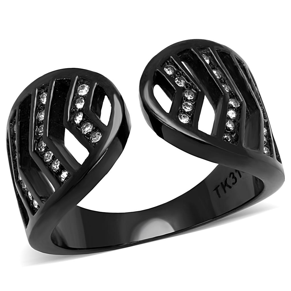 IP Black(Ion Plating) Stainless Steel Ring with Top Grade Crystal in Clear