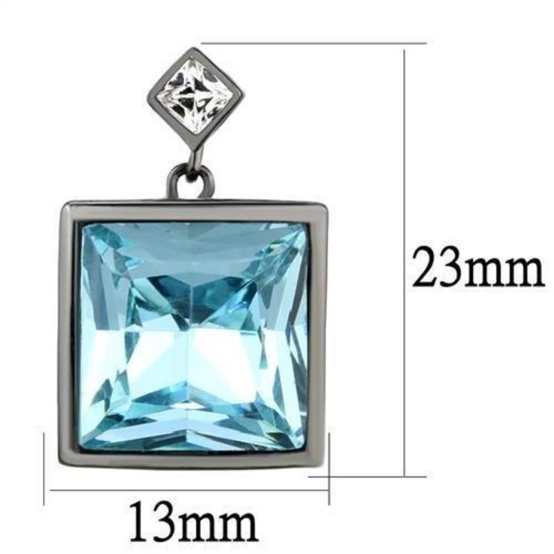 IP Light Black Stainless Steel Earrings with Top Grade Crystal in Sea Blue