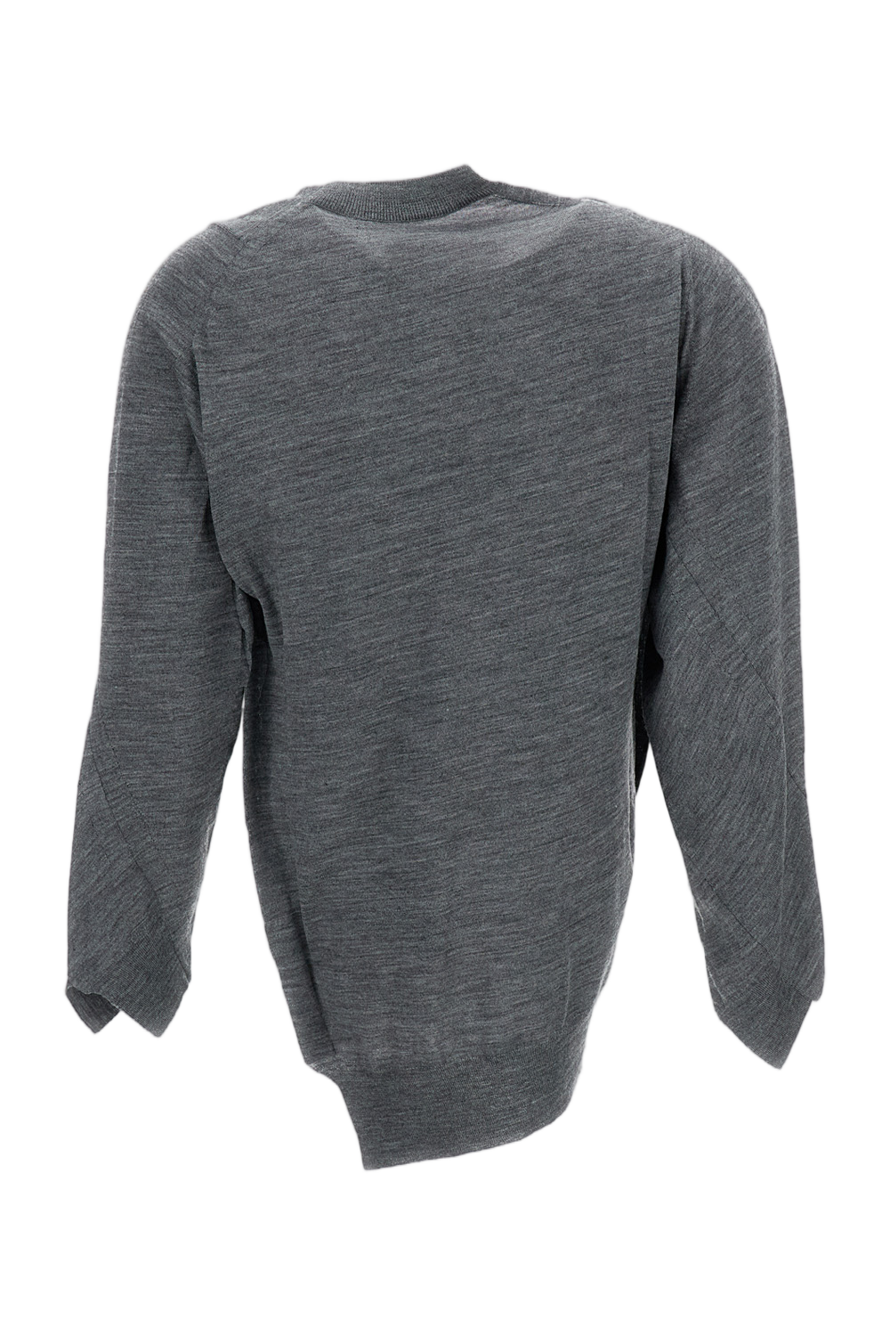 Grey Fine Wool Round Neck Cardigan