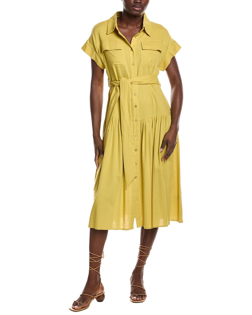 Gracia Cap Sleeve Linen-Blend Shirtdress