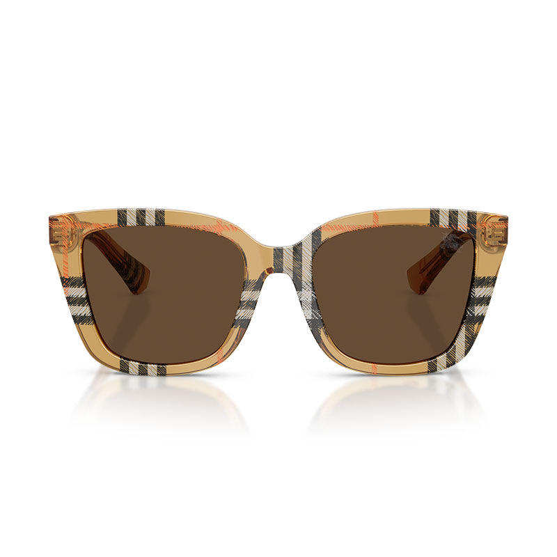 Burberry Sunglasses Square Full Rim, Transparent Brown/vintage Check Frame And Brown Lens Be4487416373
