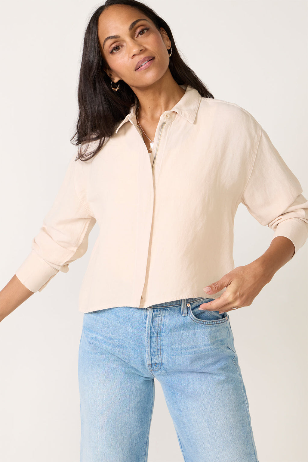 Women's Linen Zip Up Shirt