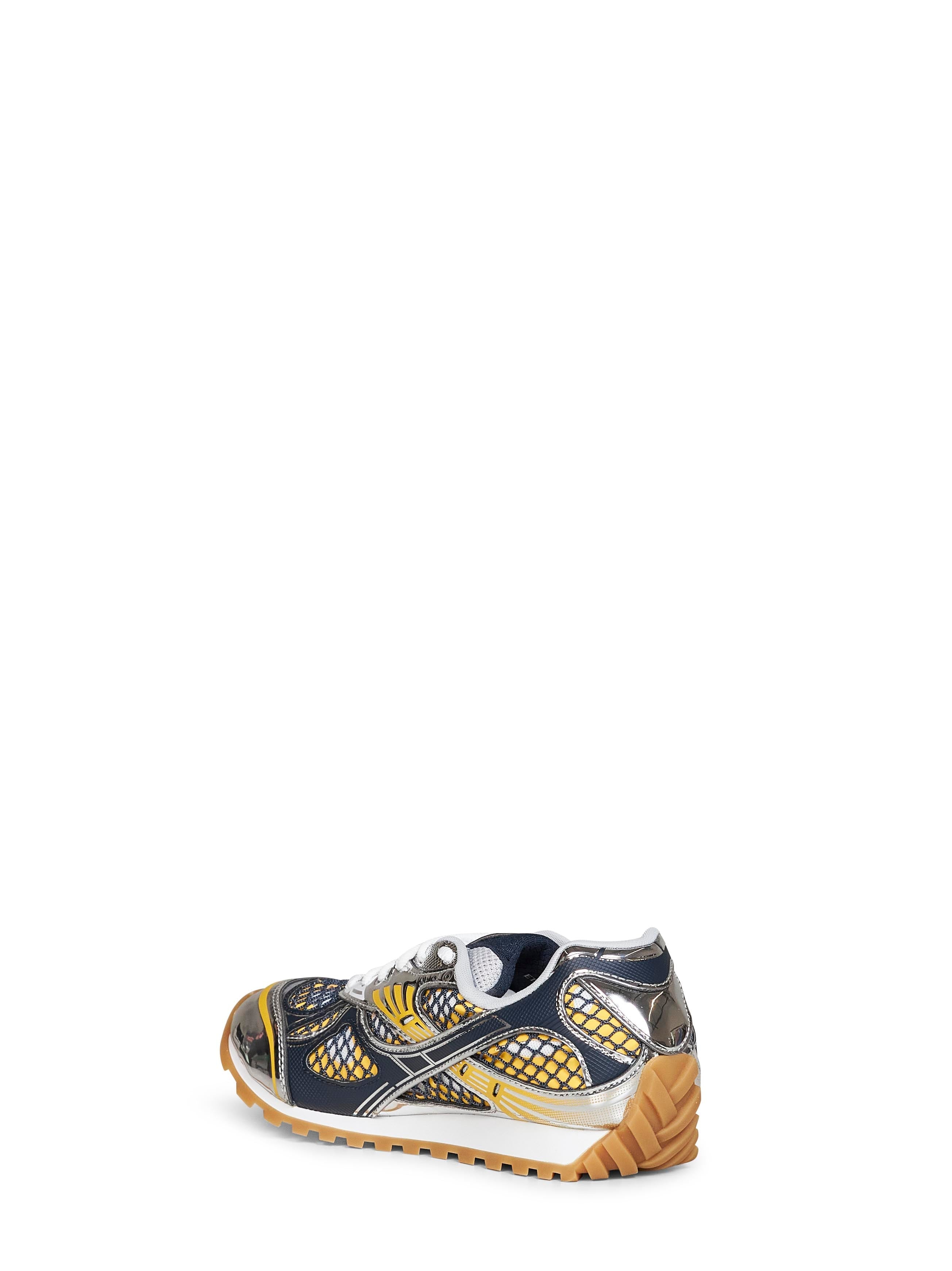 Bottega Veneta Men Taxi Yellow And Denim Technical Fabric And Mesh Orbit Sneakers