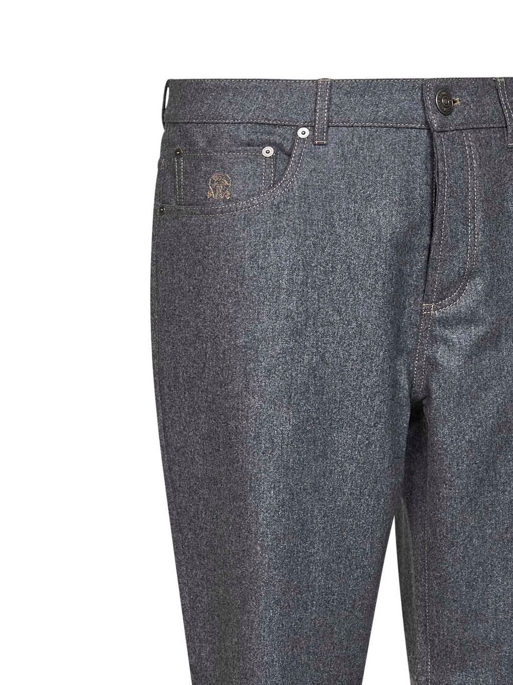 Brunello Cucinelli Men Medium Grey Virgin Wool Flannel Five-Pocket Trousers