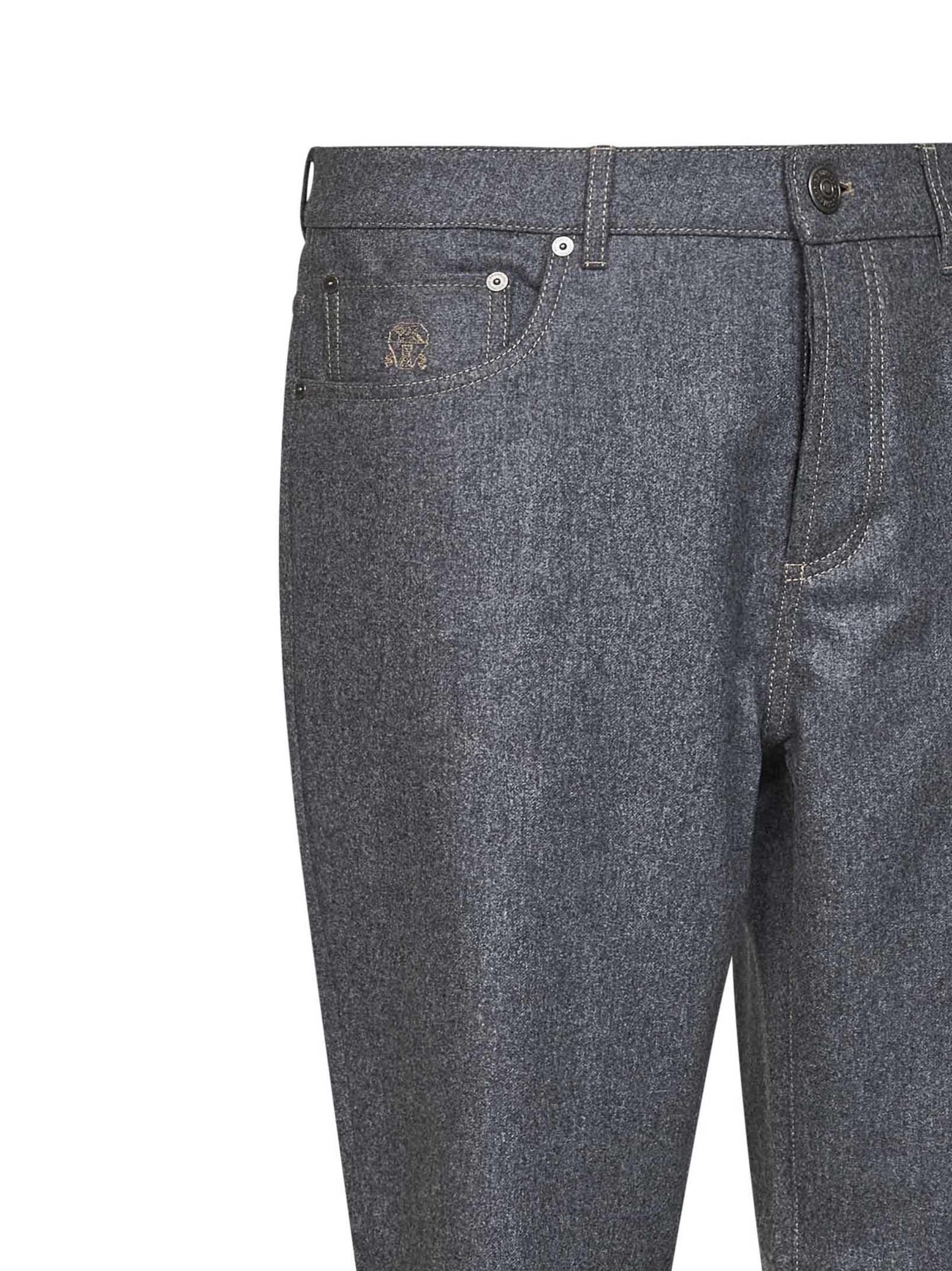 Brunello Cucinelli Men Medium Grey Virgin Wool Flannel Five-Pocket Trousers