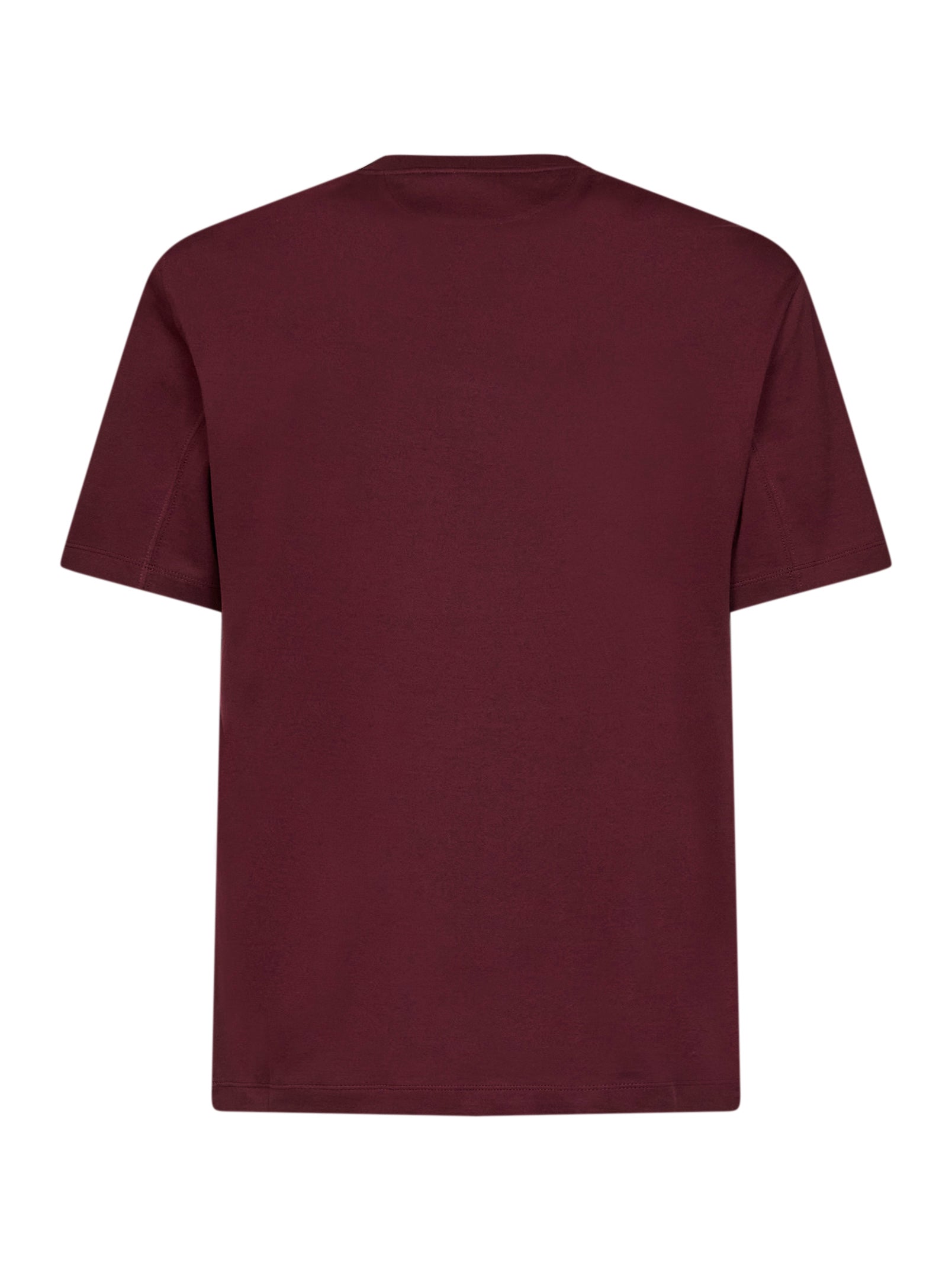 Brunello Cucinelli Men Burgundy Cotton Jersey Logo Crewneck T-Shirt
