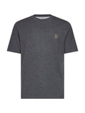 Brunello Cucinelli Men Lead Grey Cotton Jersey Logo Crewneck T-Shirt