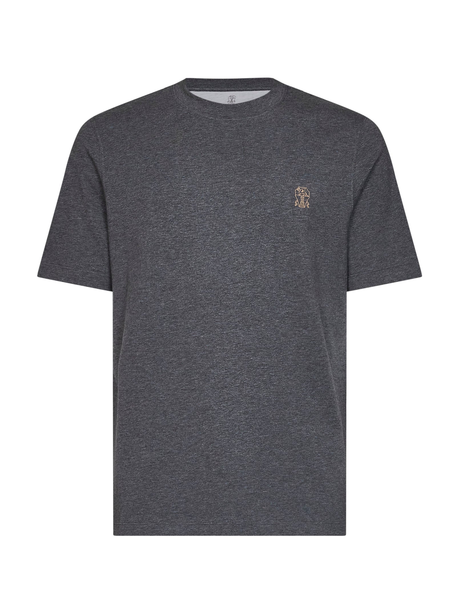 Brunello Cucinelli Men Lead Grey Cotton Jersey Logo Crewneck T-Shirt