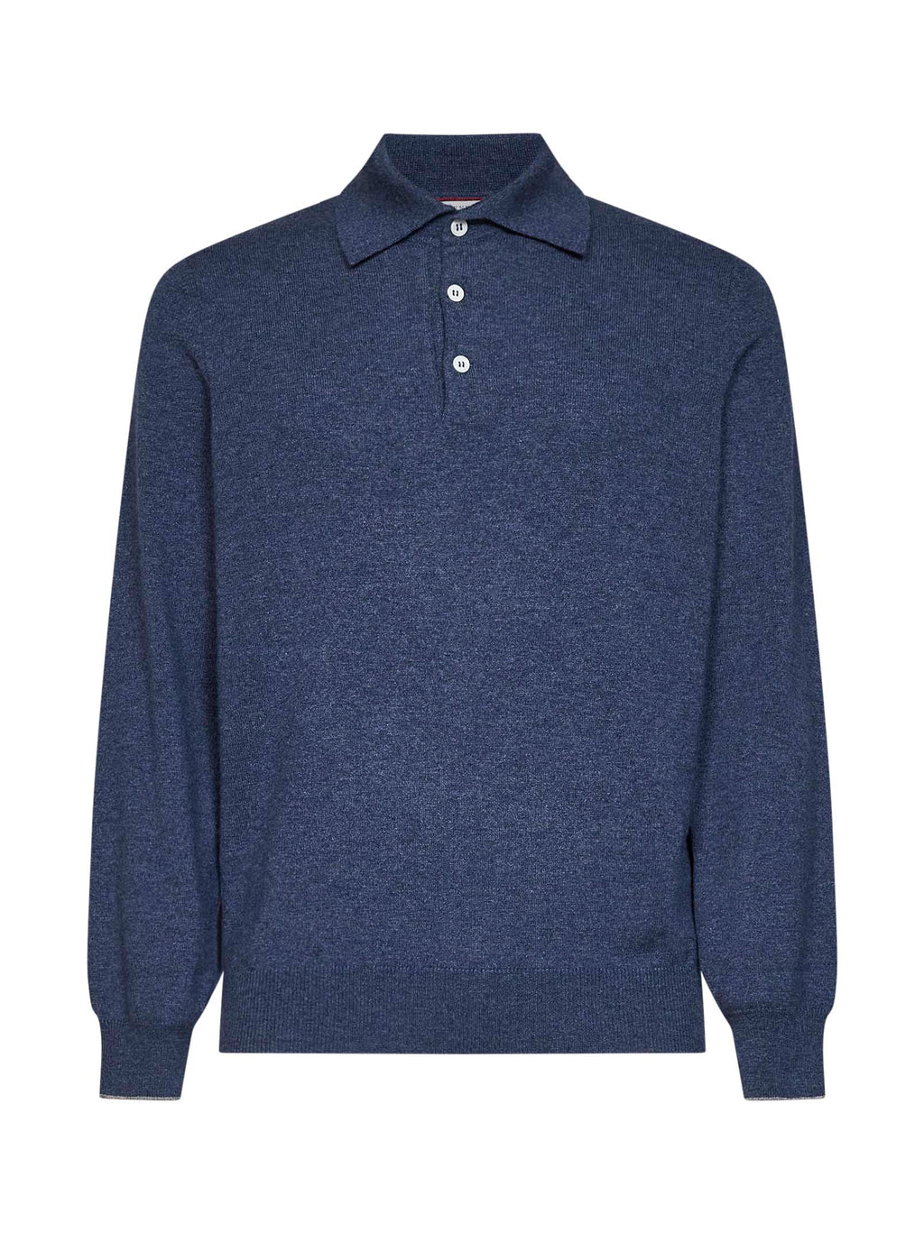 Brunello Cucinelli Men Denim Cashmere Knit Polo Shirt