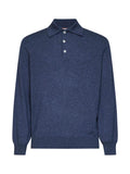Brunello Cucinelli Men Denim Cashmere Knit Polo Shirt