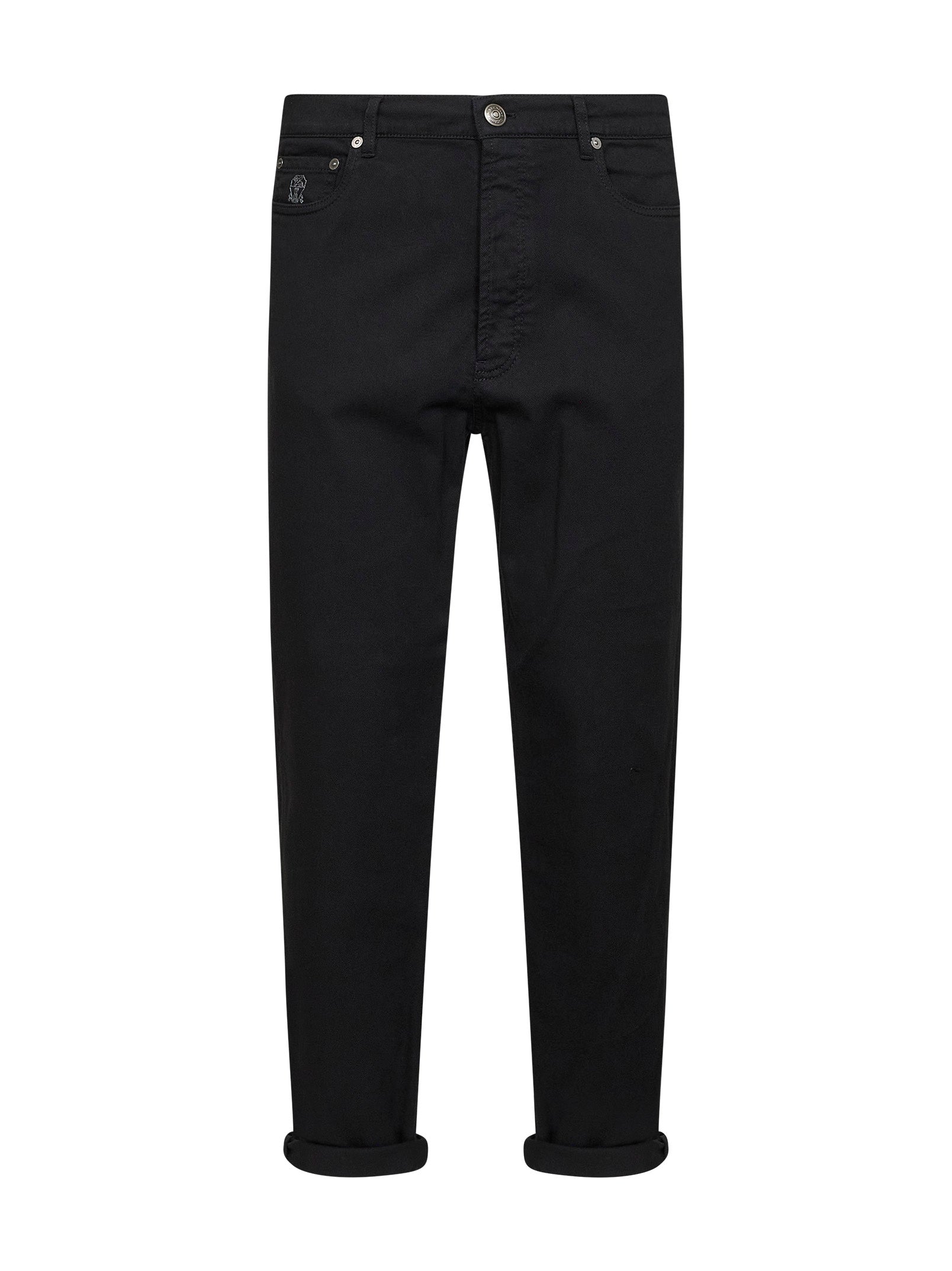 Brunello Cucinelli Men Black Garment-Dyed Lightweight Comfort Denim Iconic Fit Jeans
