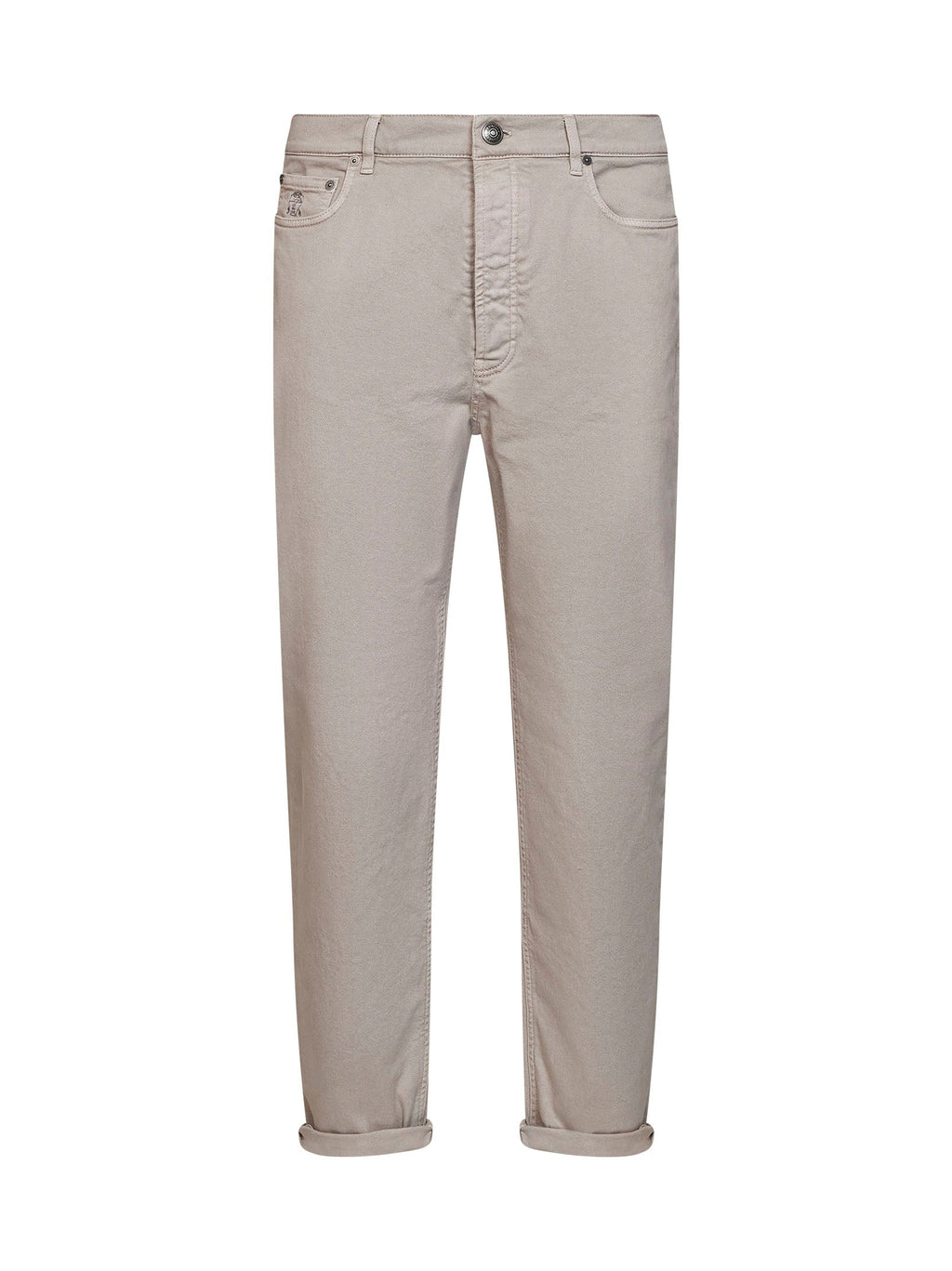 Brunello Cucinelli Men Marble Grey Garment-Dyed Lightweight Comfort Denim Iconic Fit Jeans
