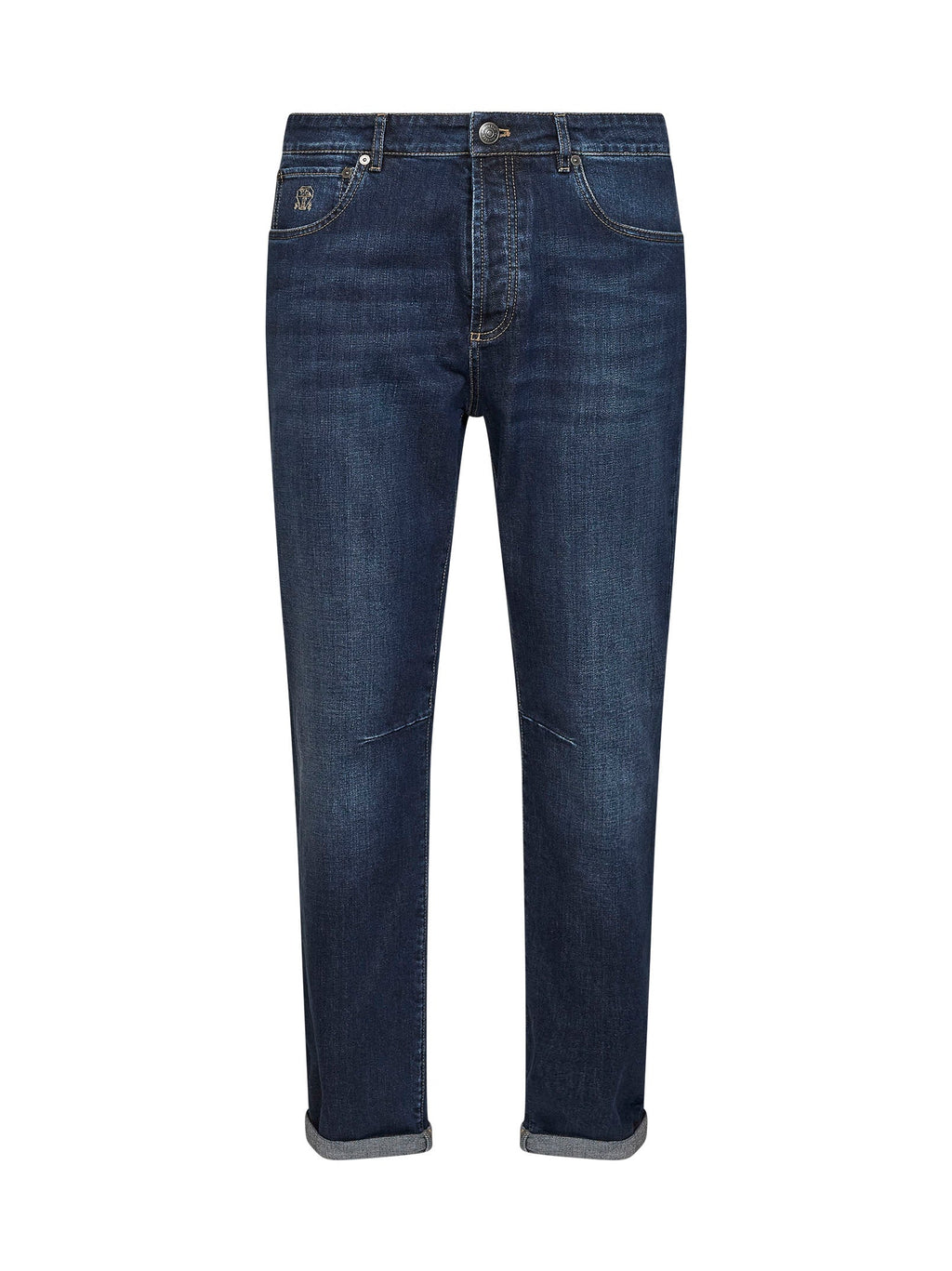 Brunello Cucinelli Men Dark Blue Comfort Cotton Denim Leisure Fit Jeans