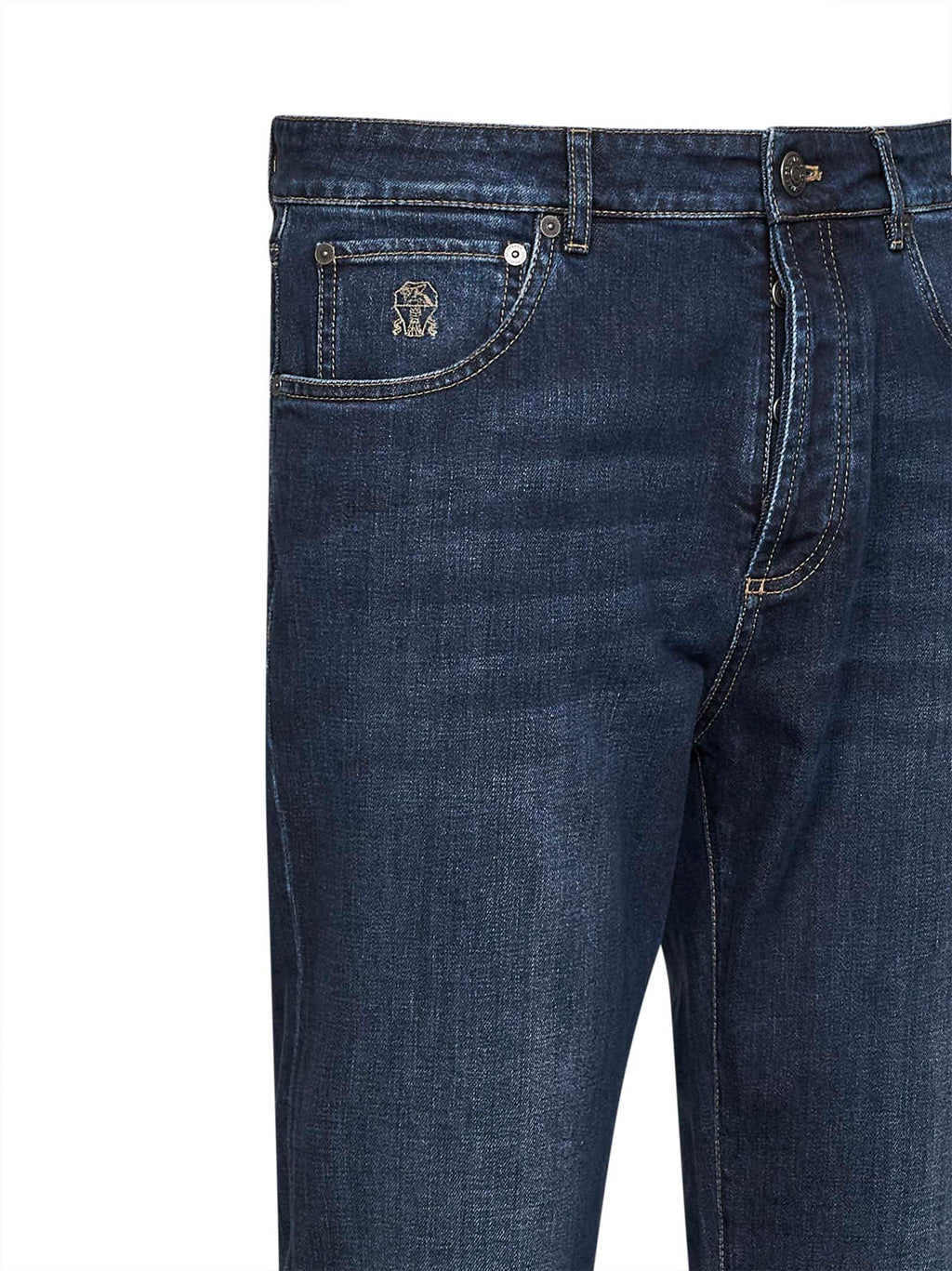 Brunello Cucinelli Men Dark Blue Comfort Cotton Denim Leisure Fit Jeans