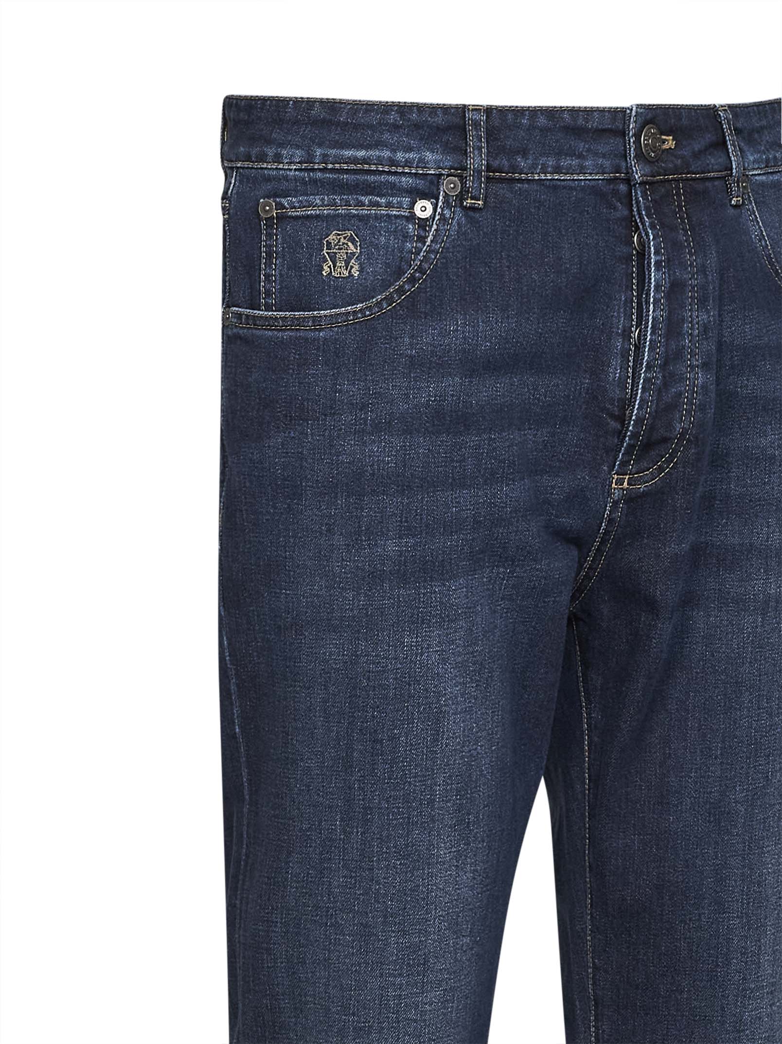 Brunello Cucinelli Men Dark Blue Comfort Cotton Denim Leisure Fit Jeans