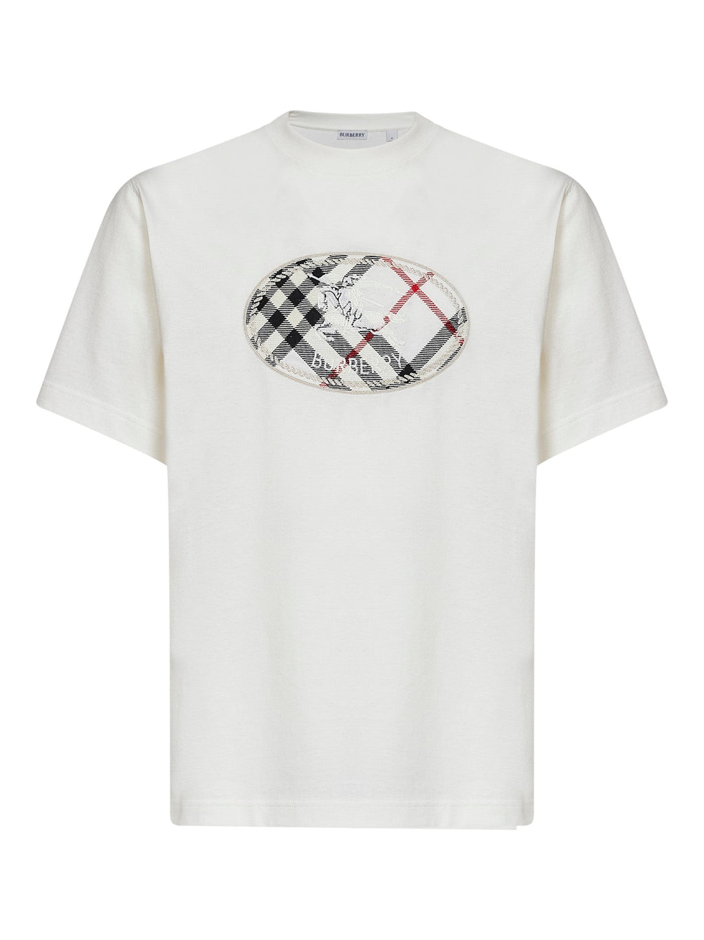 Burberry Men Chalk White Cotton Knight Stamp Check T-Shirt