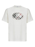Burberry Men Chalk White Cotton Knight Stamp Check T-Shirt