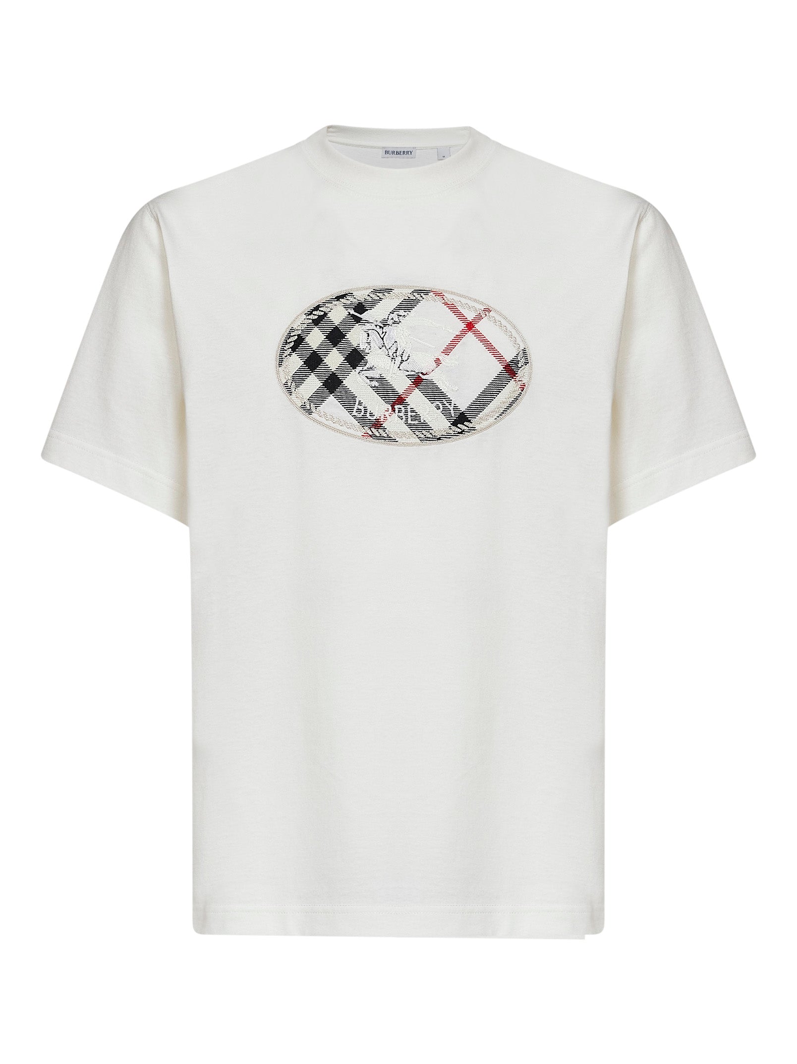 Burberry Men Chalk White Cotton Knight Stamp Check T-Shirt