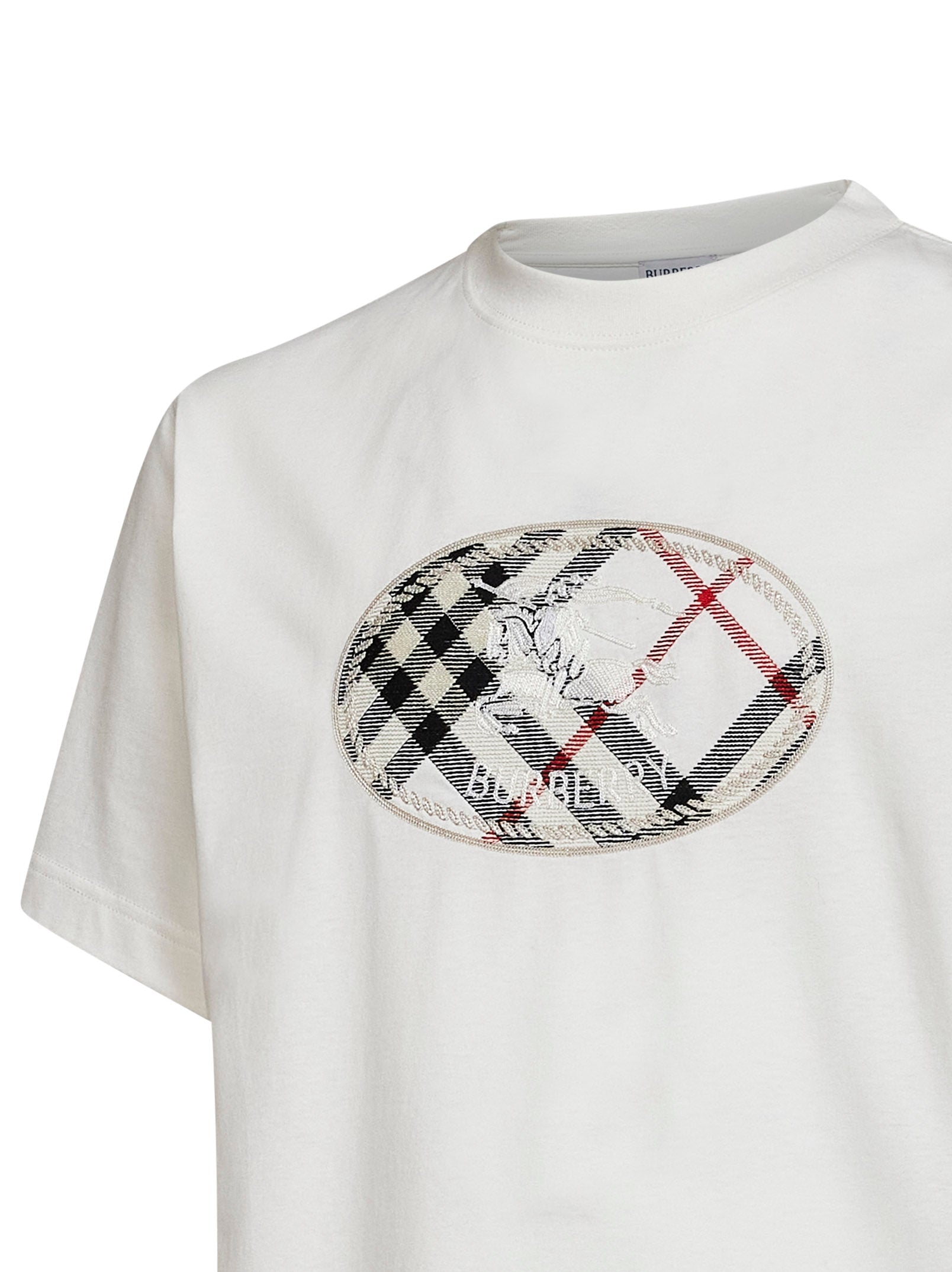 Burberry Men Chalk White Cotton Knight Stamp Check T-Shirt