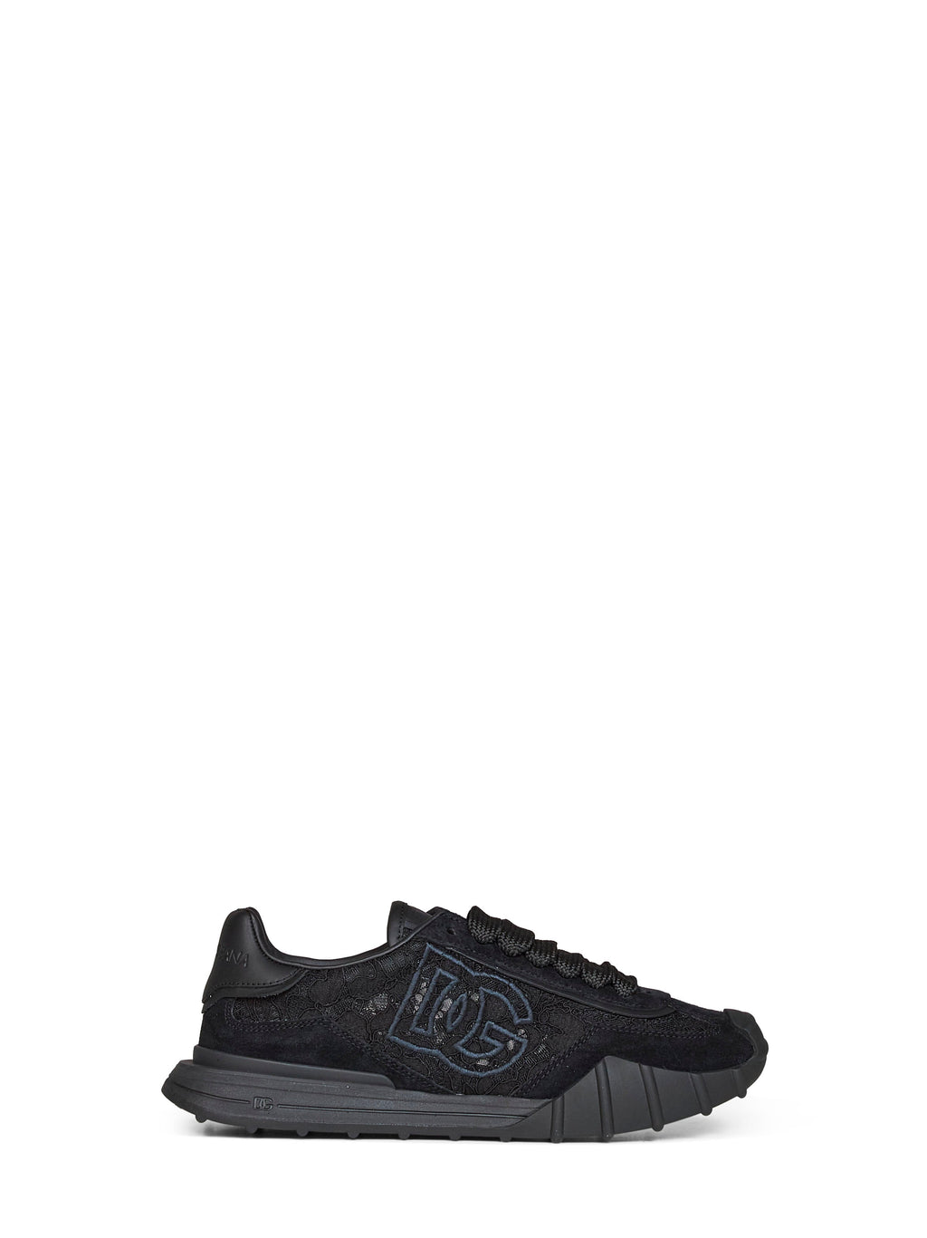 Dolce & Gabbana Women Black Lace And Calf Suede Low-Top Sneakers