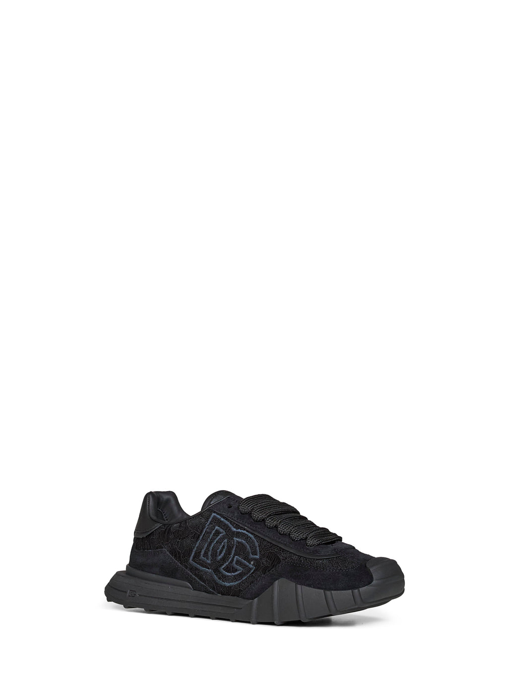 Dolce & Gabbana Women Black Lace And Calf Suede Low-Top Sneakers