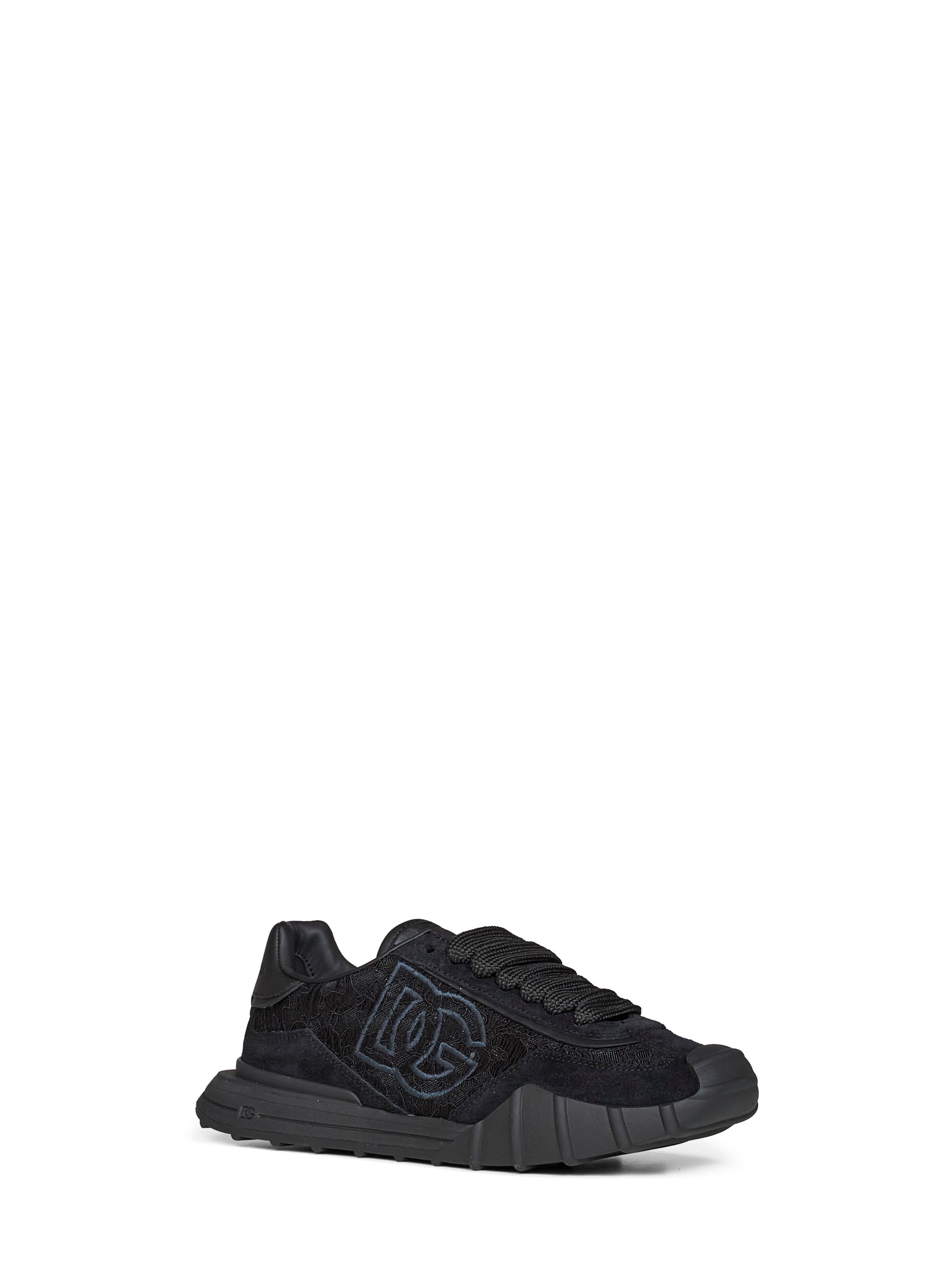 Dolce & Gabbana Women Black Lace And Calf Suede Low-Top Sneakers