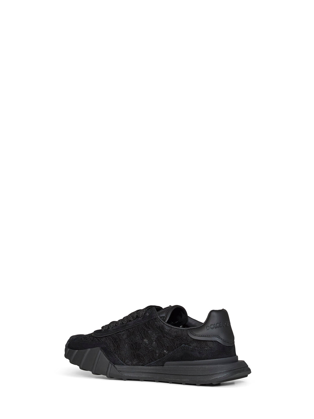 Dolce & Gabbana Women Black Lace And Calf Suede Low-Top Sneakers