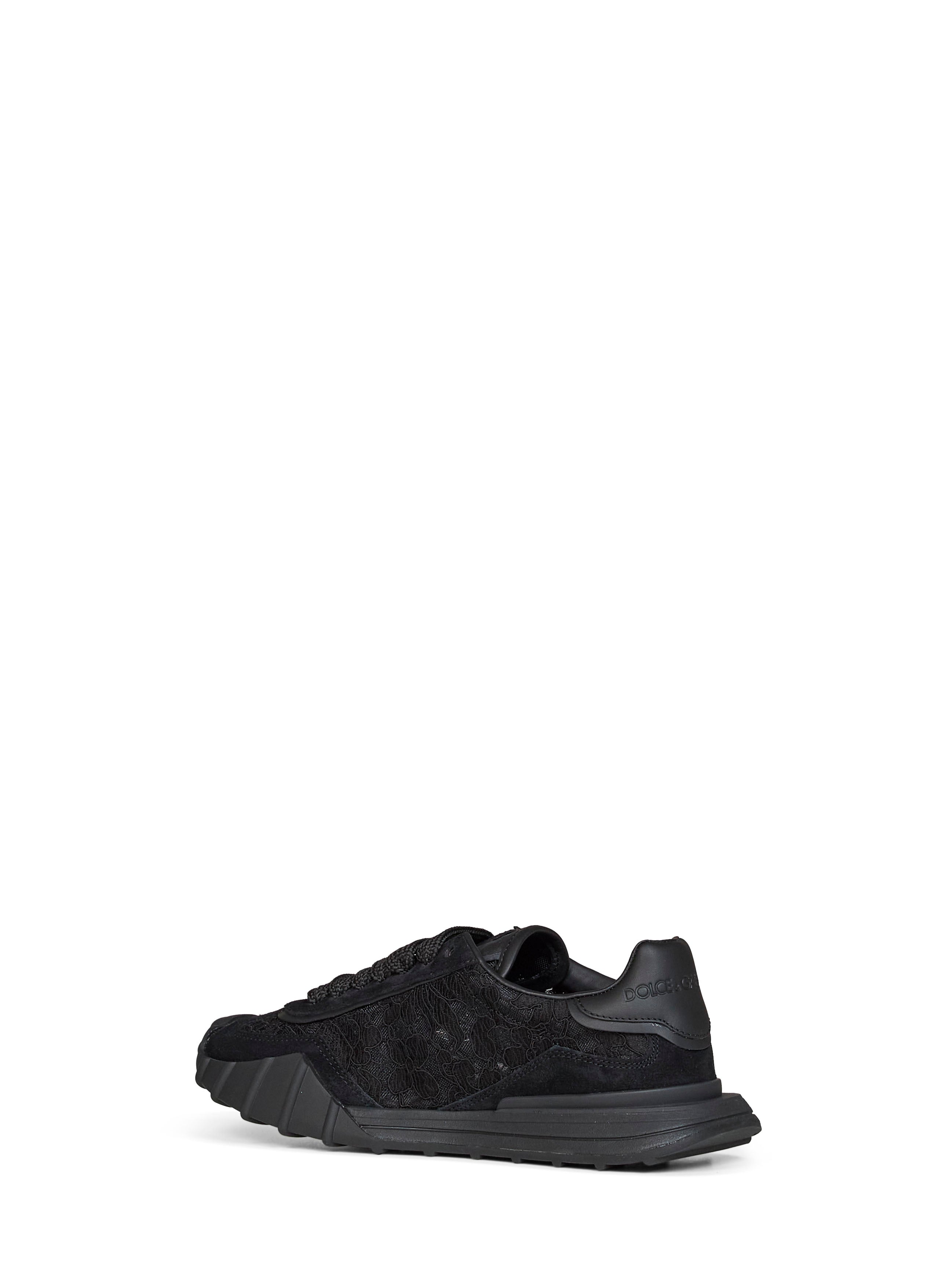 Dolce & Gabbana Women Black Lace And Calf Suede Low-Top Sneakers