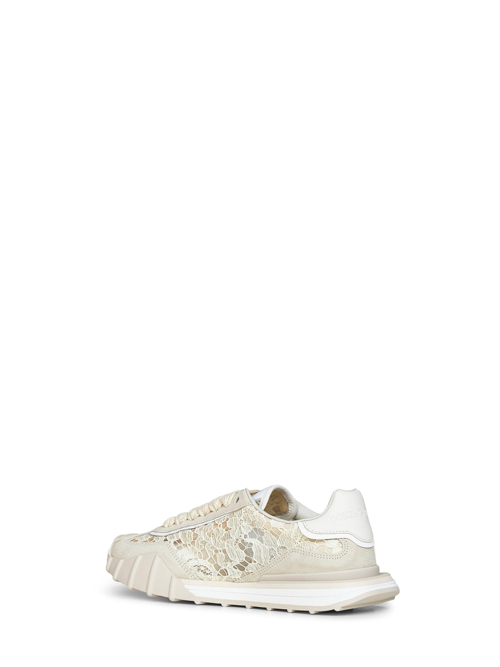 Dolce & Gabbana Women Beige And Chalk Lace And Calf Suede Low-Top Sneakers