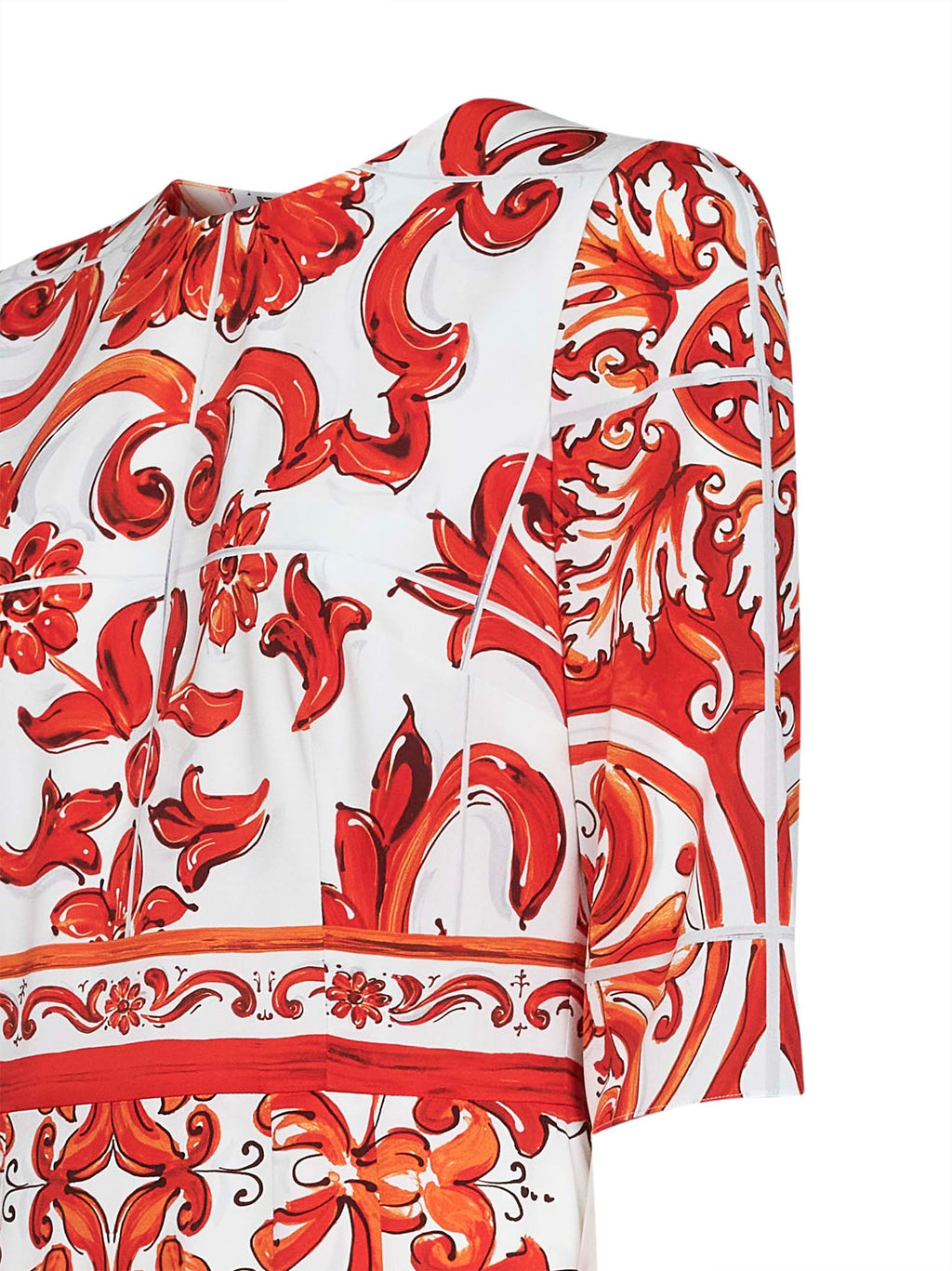 Dolce & Gabbana Women Orange Maiolica-Print Stretch Silk Charmeuse Midi Dress