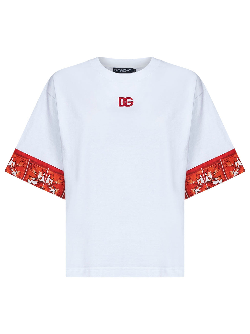 Dolce & Gabbana Women White Jersey T-Shirt With Maiolica-Print Scarf