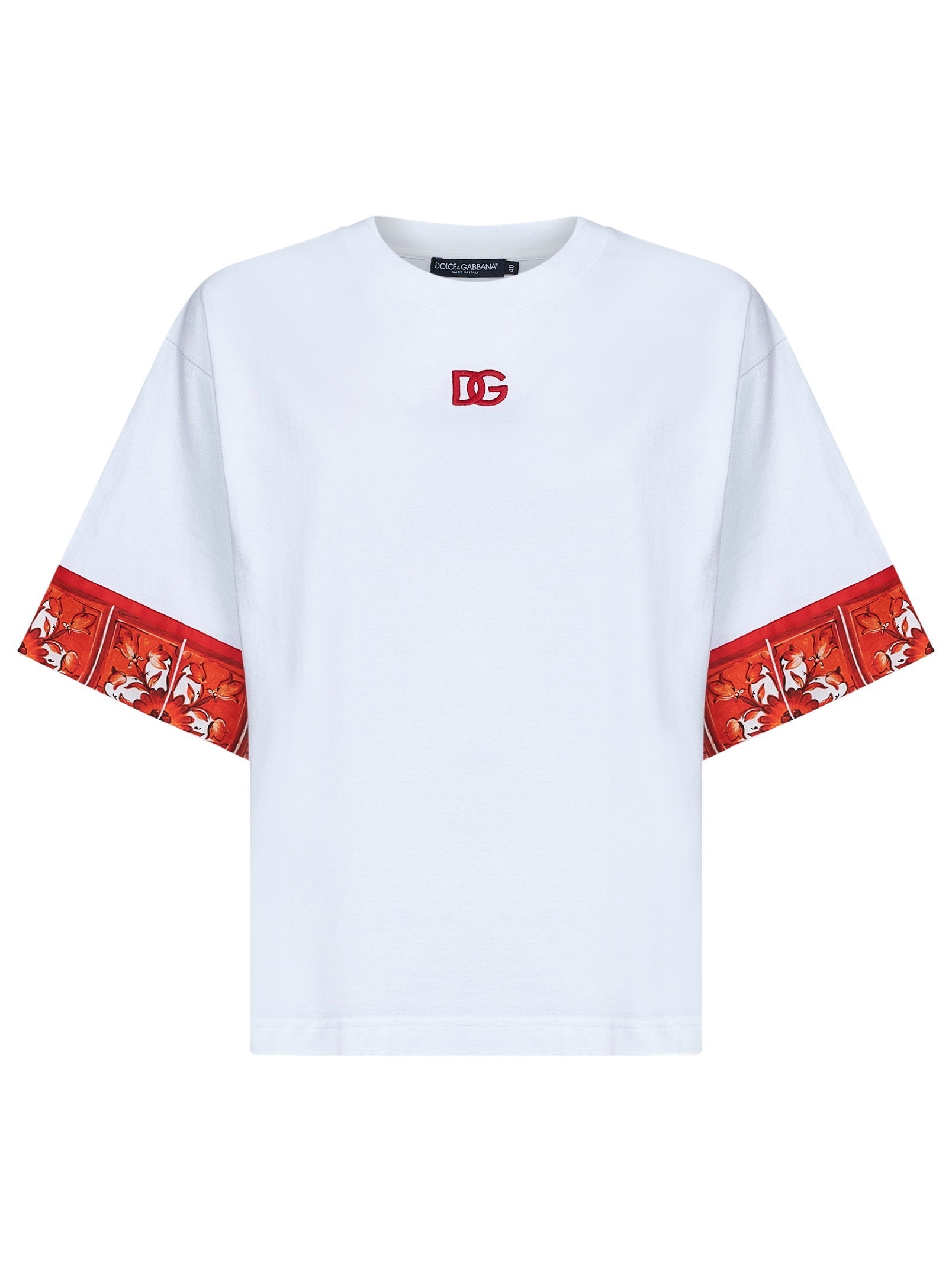 Dolce & Gabbana Women White Jersey T-Shirt With Maiolica-Print Scarf