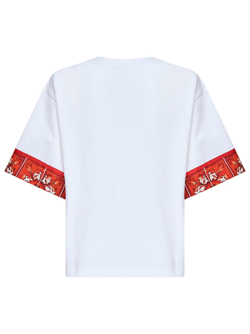 Dolce & Gabbana Women White Jersey T-Shirt With Maiolica-Print Scarf