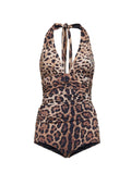Dolce & Gabbana Women Leopard Printed Sensitive Fabric One-Piece Swimsuit