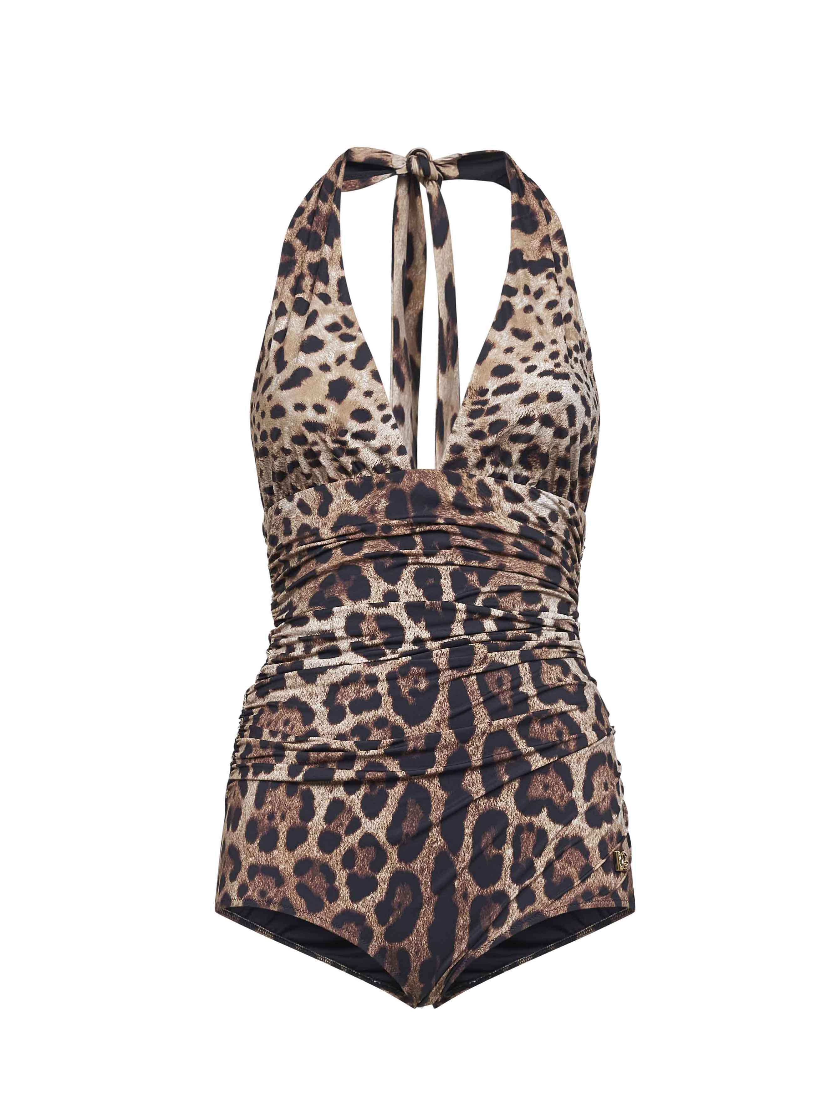 Dolce & Gabbana Women Leopard Printed Sensitive Fabric One-Piece Swimsuit