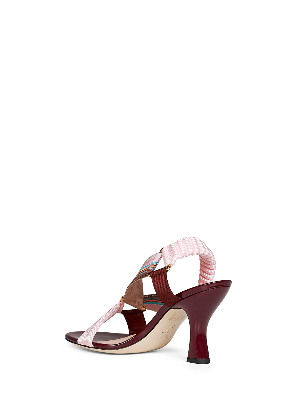 Fendi Women Burgundy Leather And Multicolor Fabric Colibrì Iconic Sandals
