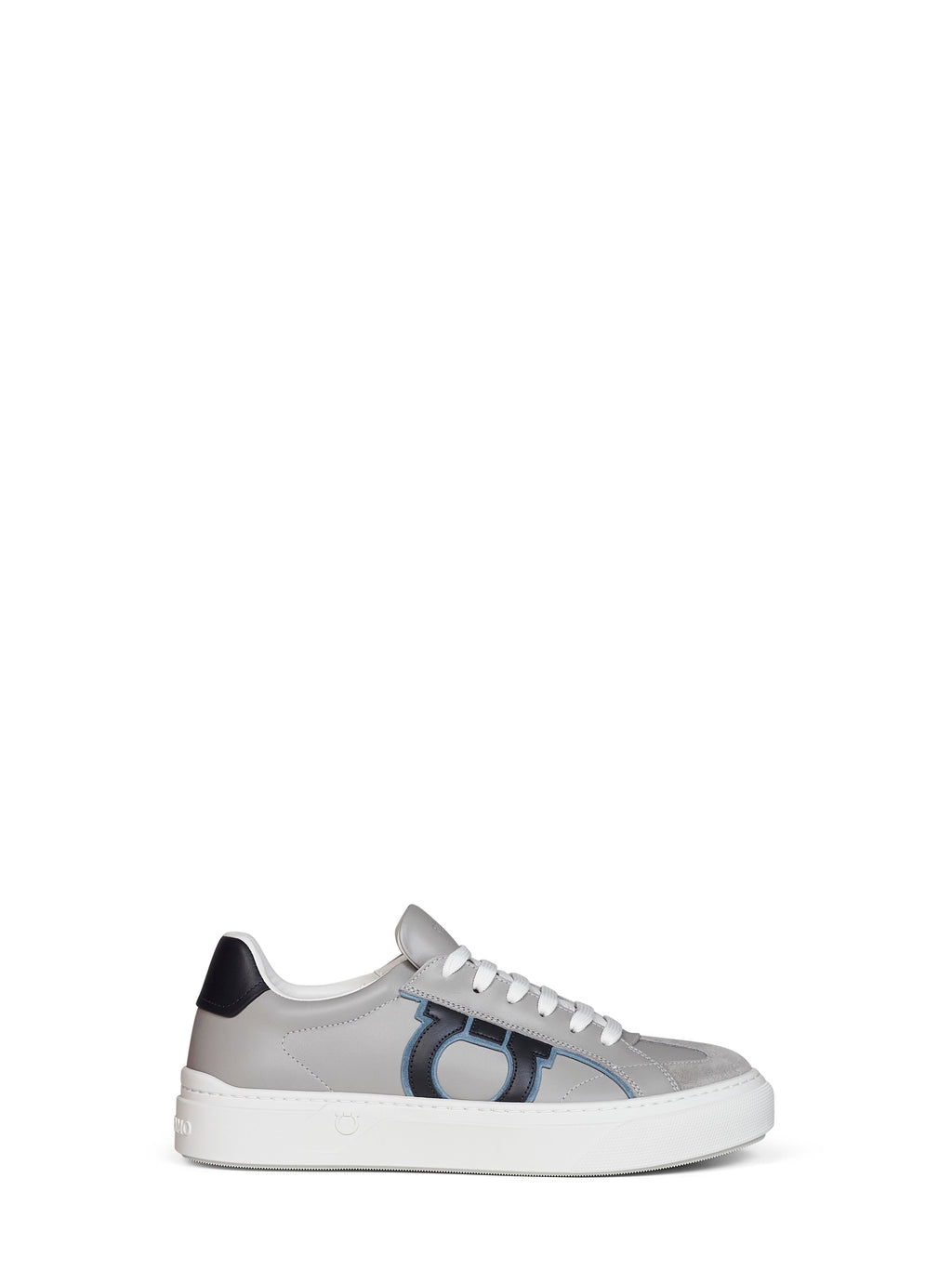 Ferragamo Men Grey Calf Leather Gancini Sneakers