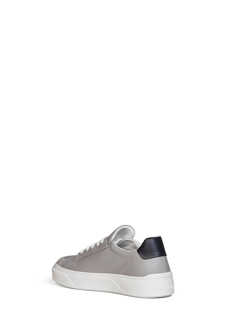 Ferragamo Men Grey Calf Leather Gancini Sneakers