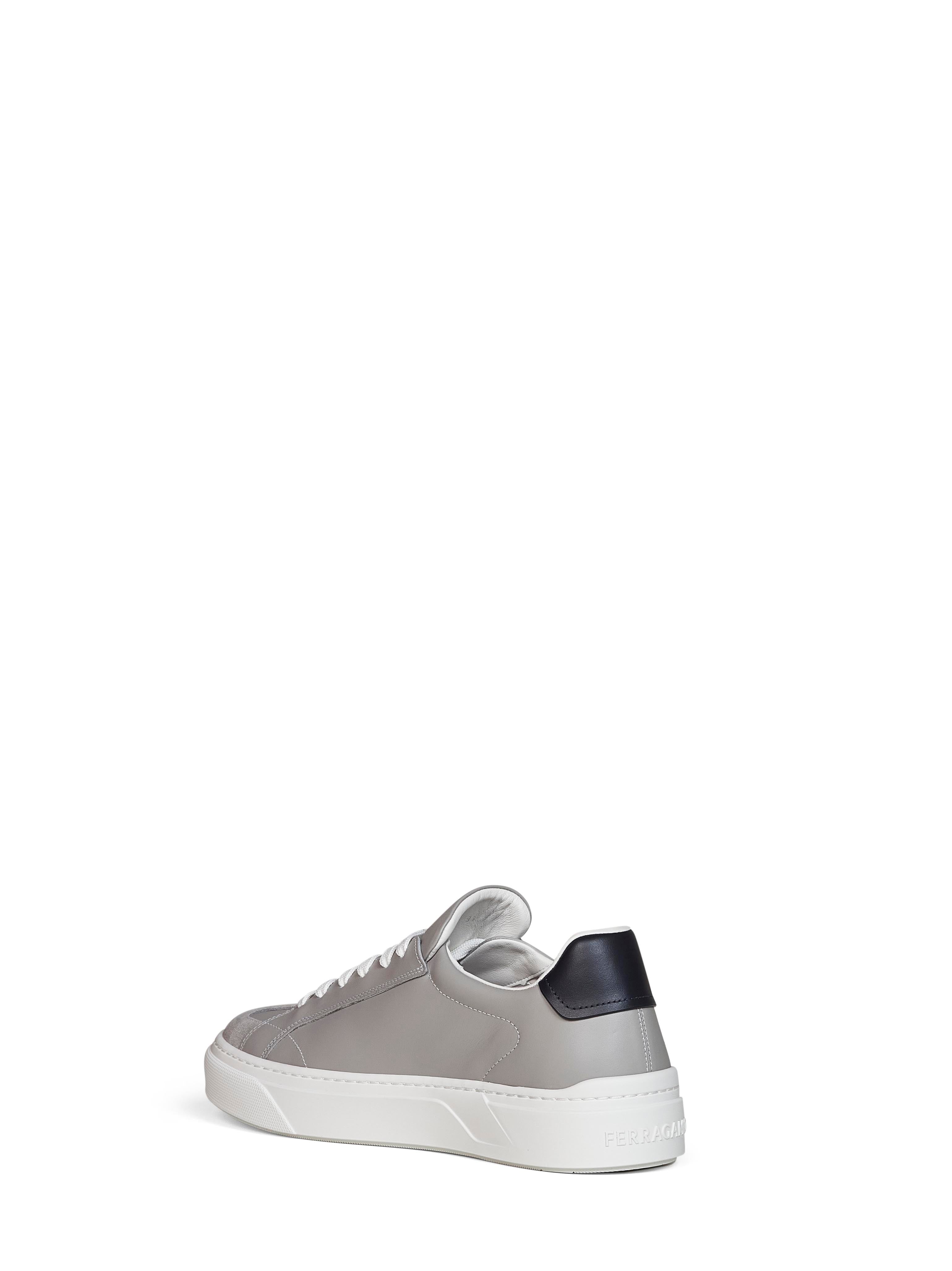 Ferragamo Men Grey Calf Leather Gancini Sneakers